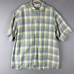 Britches of Georgetowne Shirt Mens XXL Plaid Button Up Short Sleeve Linen Blend